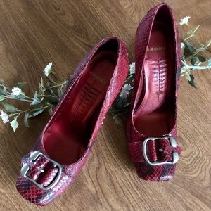 BRONX Women Red Black Animal Snake pattern buckle details Heels shoes Size 6